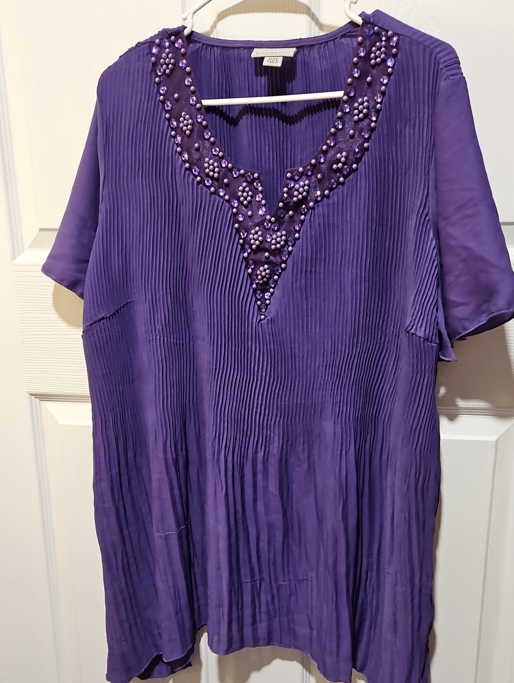 Catherines Purple Beaded V-Neck Pleated Tunic